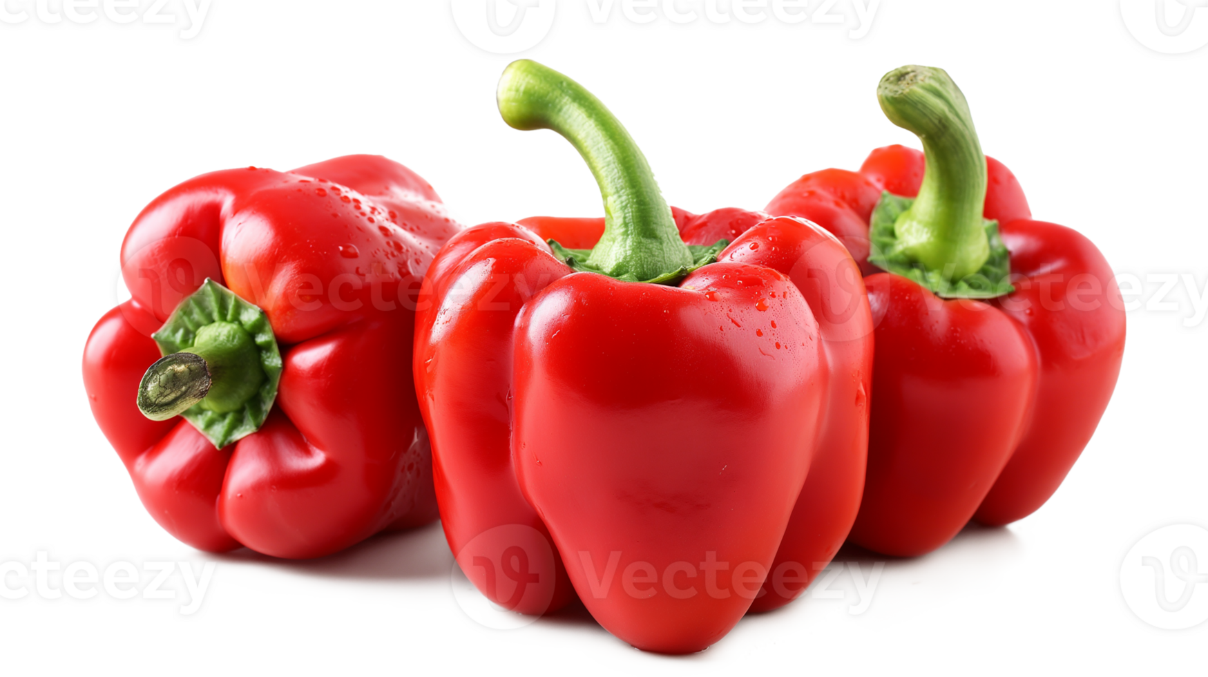 A bunch of red peppers are piled on top of each other isoalted on a transparent png