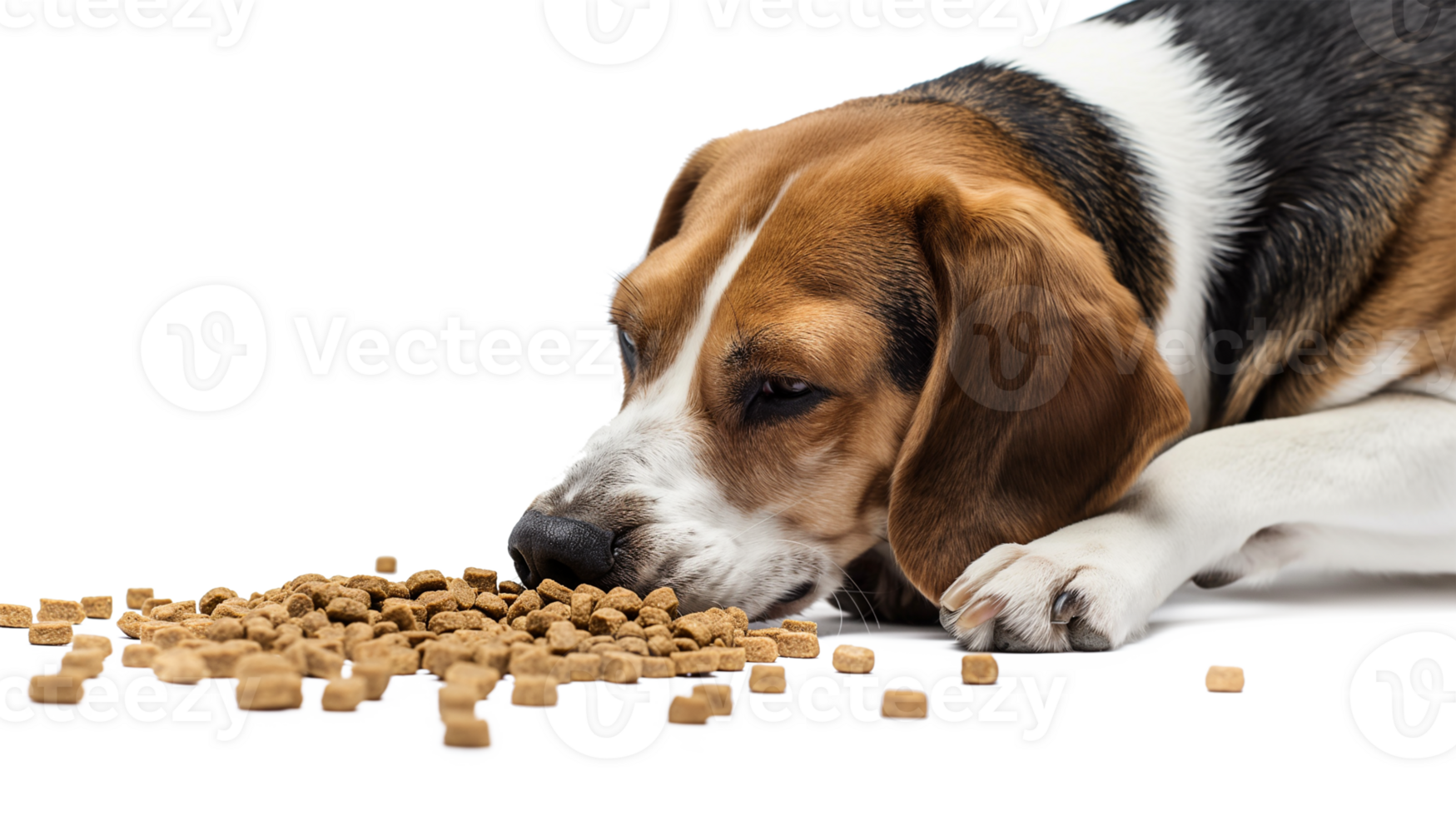 A pile of dog food is spread out on a transparent background png