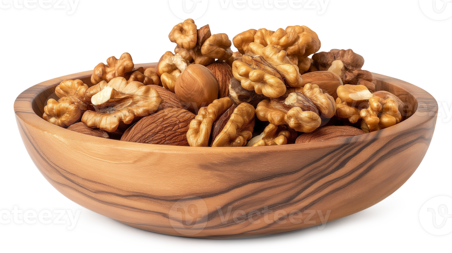 A bowl of walnuts and almonds isolated on a transparent background png