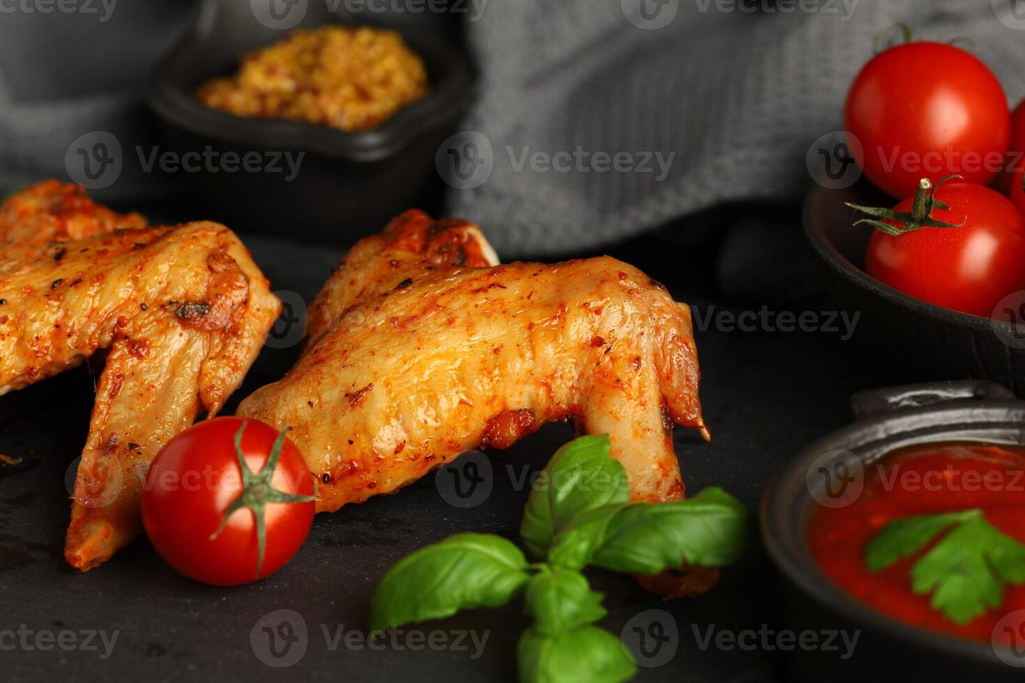 Fried chicken wings. Delicious food with fried chicken photo