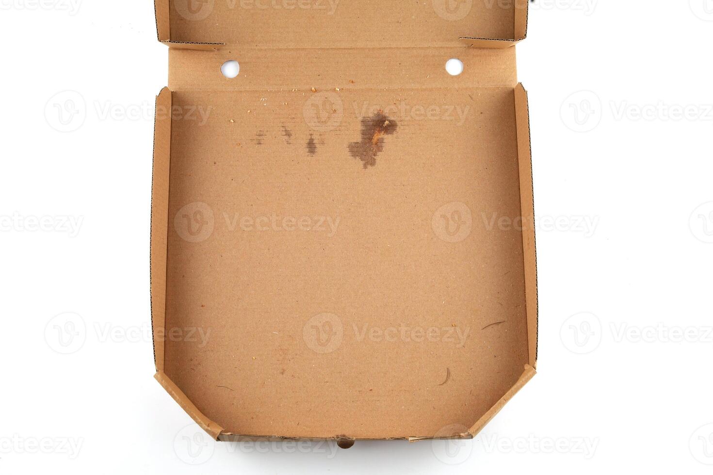 Empty pizza box. pizza box isolated Open empty and closed carton package for delivery pizza. photo