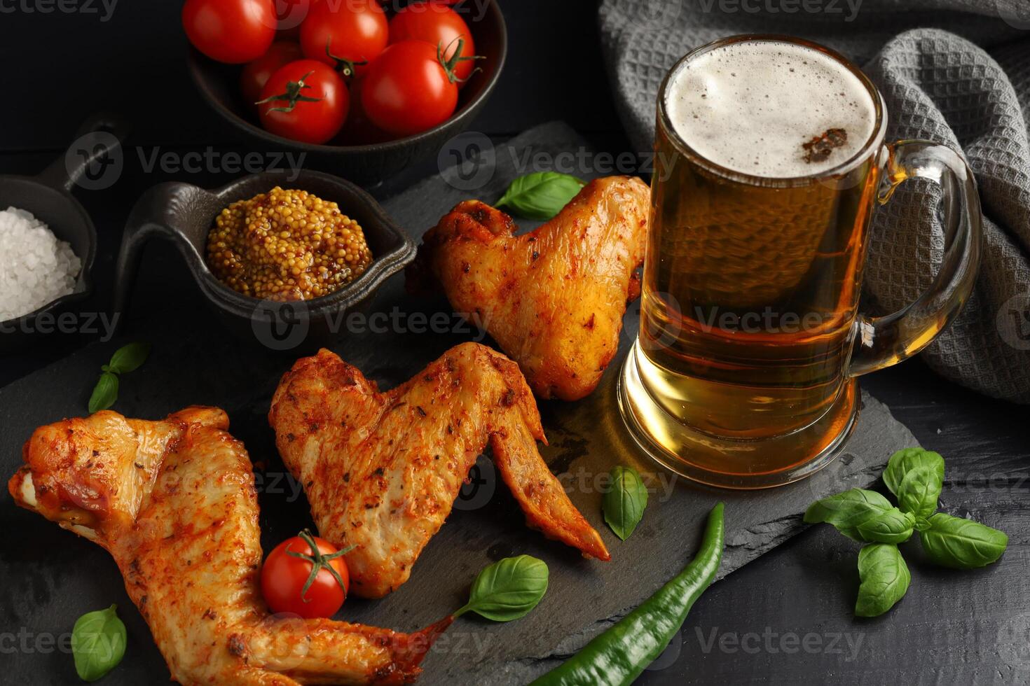Fried chicken wings. Delicious food with fried chicken photo