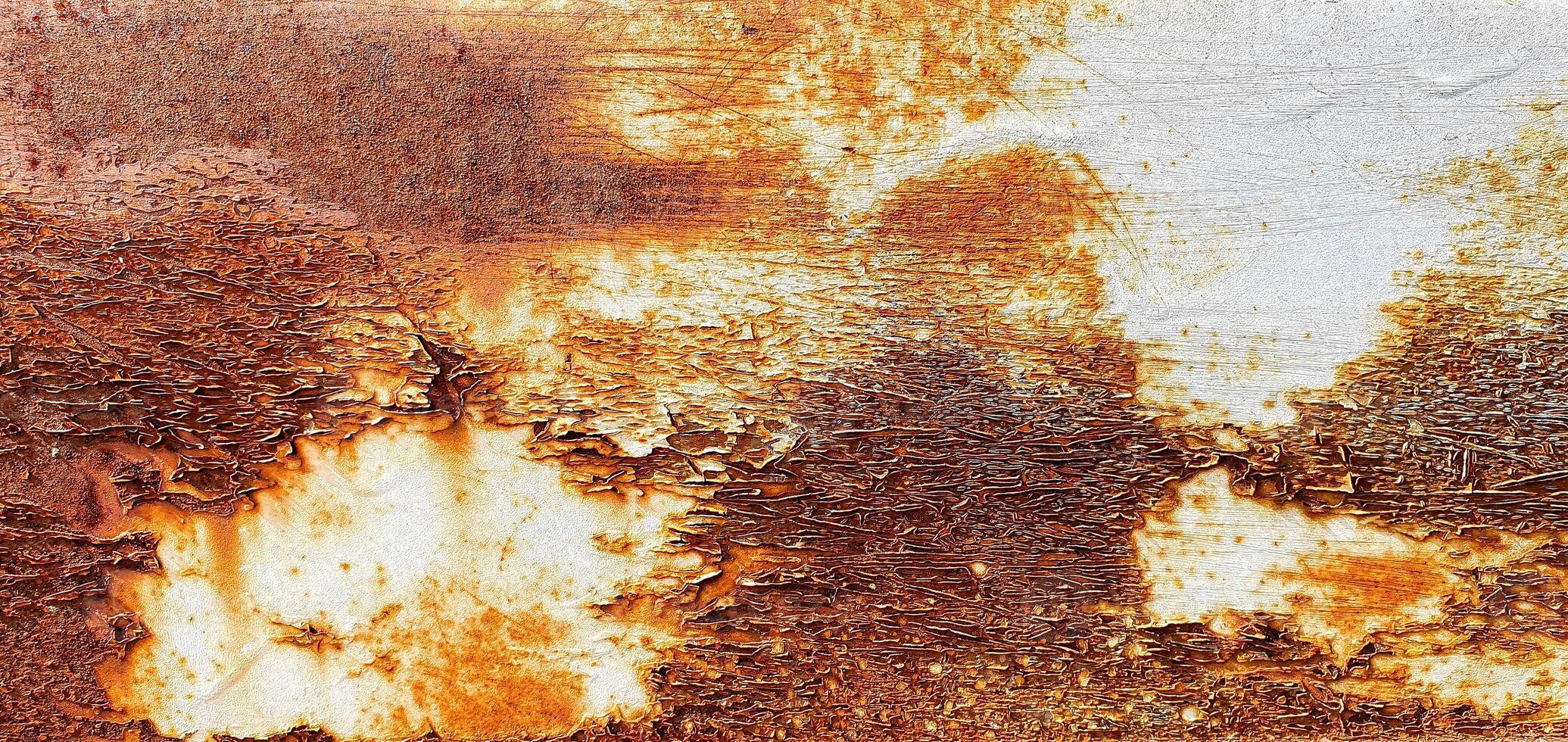 White rusty metal rotten sheet Wide background. Weathered iron rusty isolated metallic texture. Coated steel structure. Abstract web banner. photo