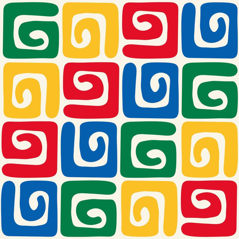 Vibrant Abstract Seamless Pattern with Squiggle Swirl vector