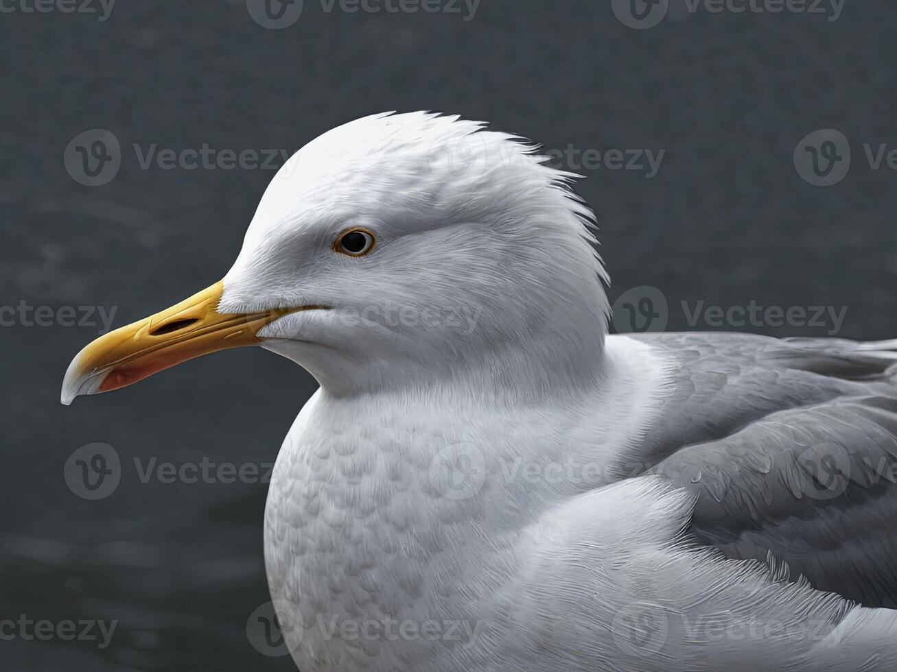 Side View of a Seagull with White and Gray Plumage photo