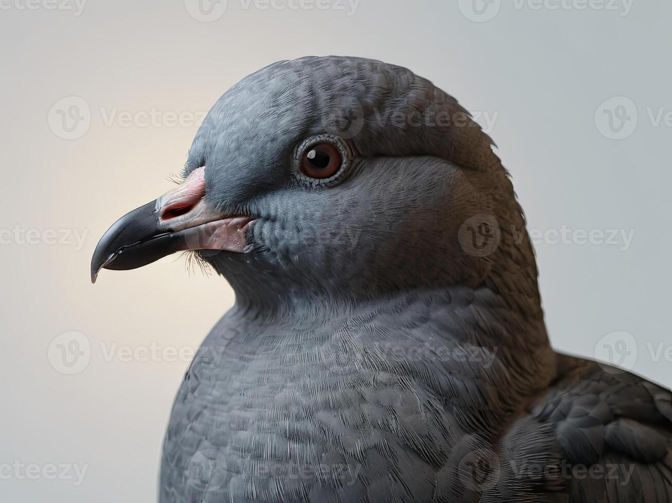Close-Up of a Pigeon with Soft Gray Plumage and Bright Eyes photo