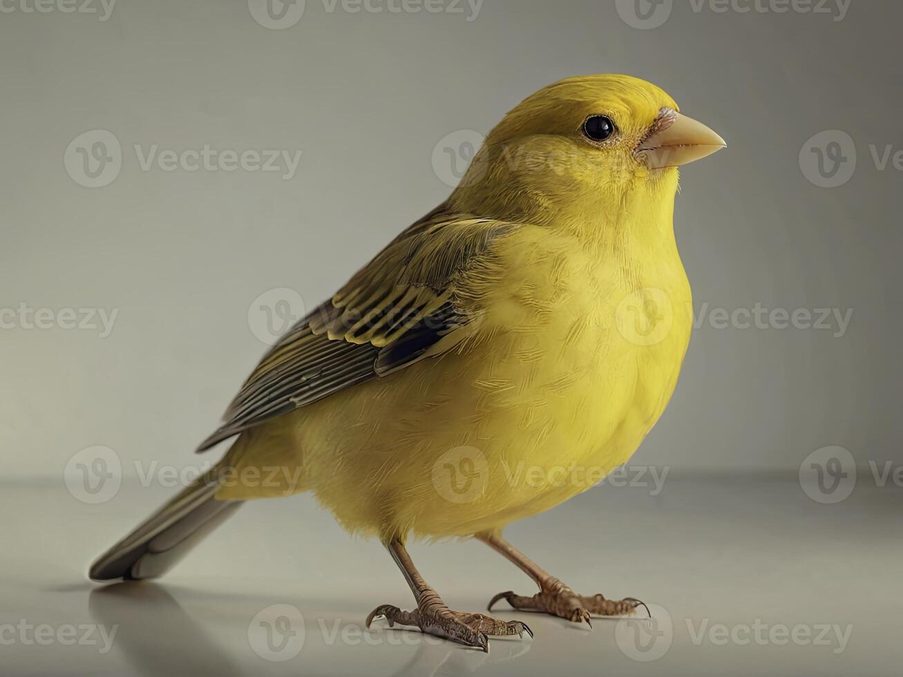 Yellow canary bird standing on a flat surface photo