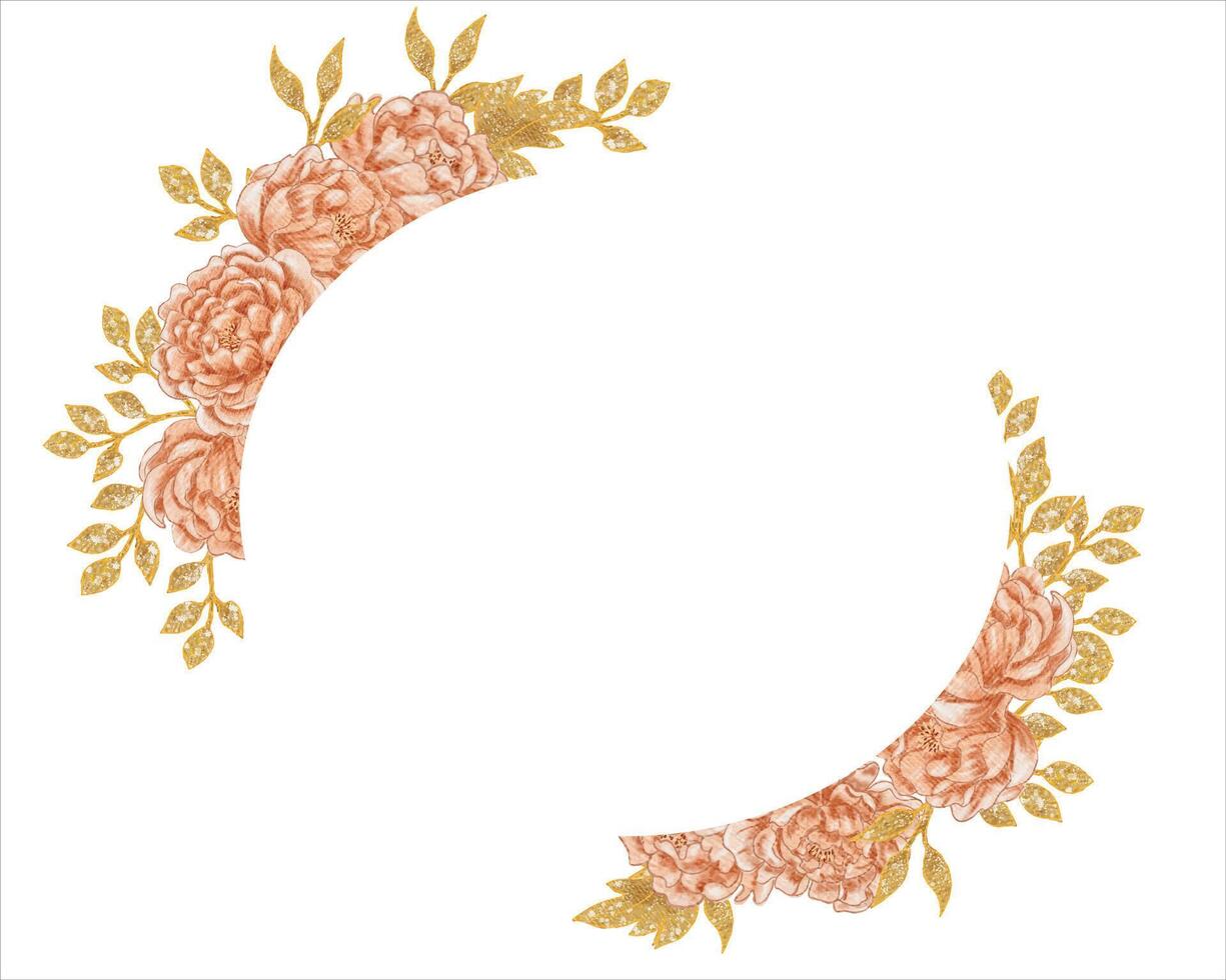 Vintage Peach Peony Watercolor Flower Wreath vector