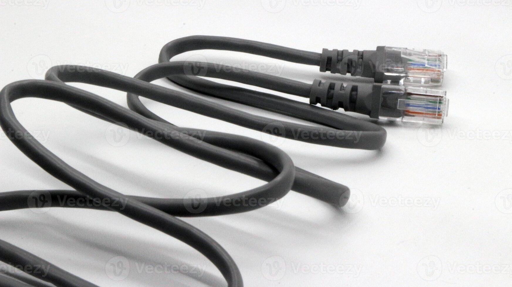 Black network cable isolated photo
