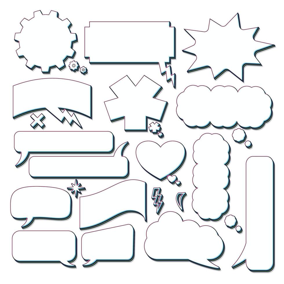 classic glitch style speech bubble collection elements vector