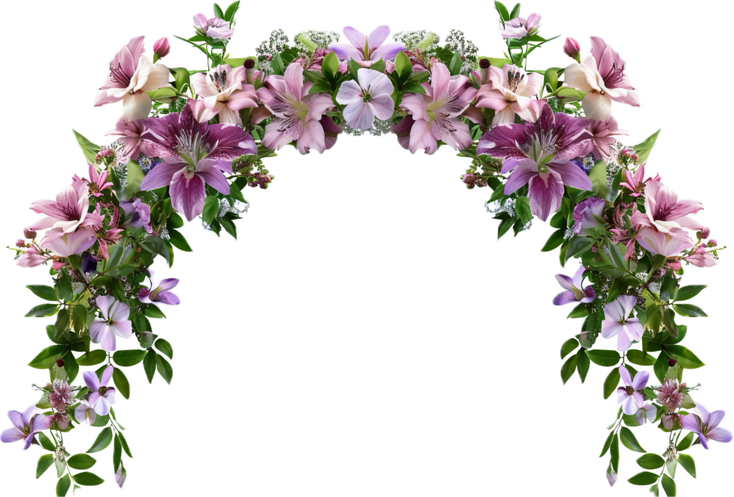 Floral Archway with Pink and Purple Flowers. png