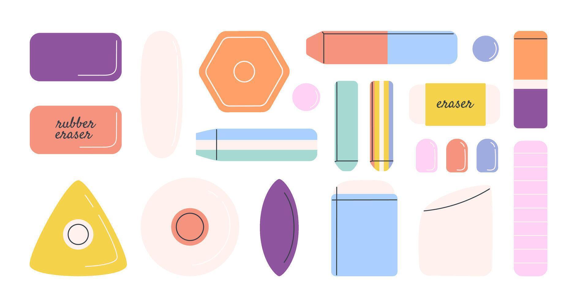 Set of eraser, gum tools. vector