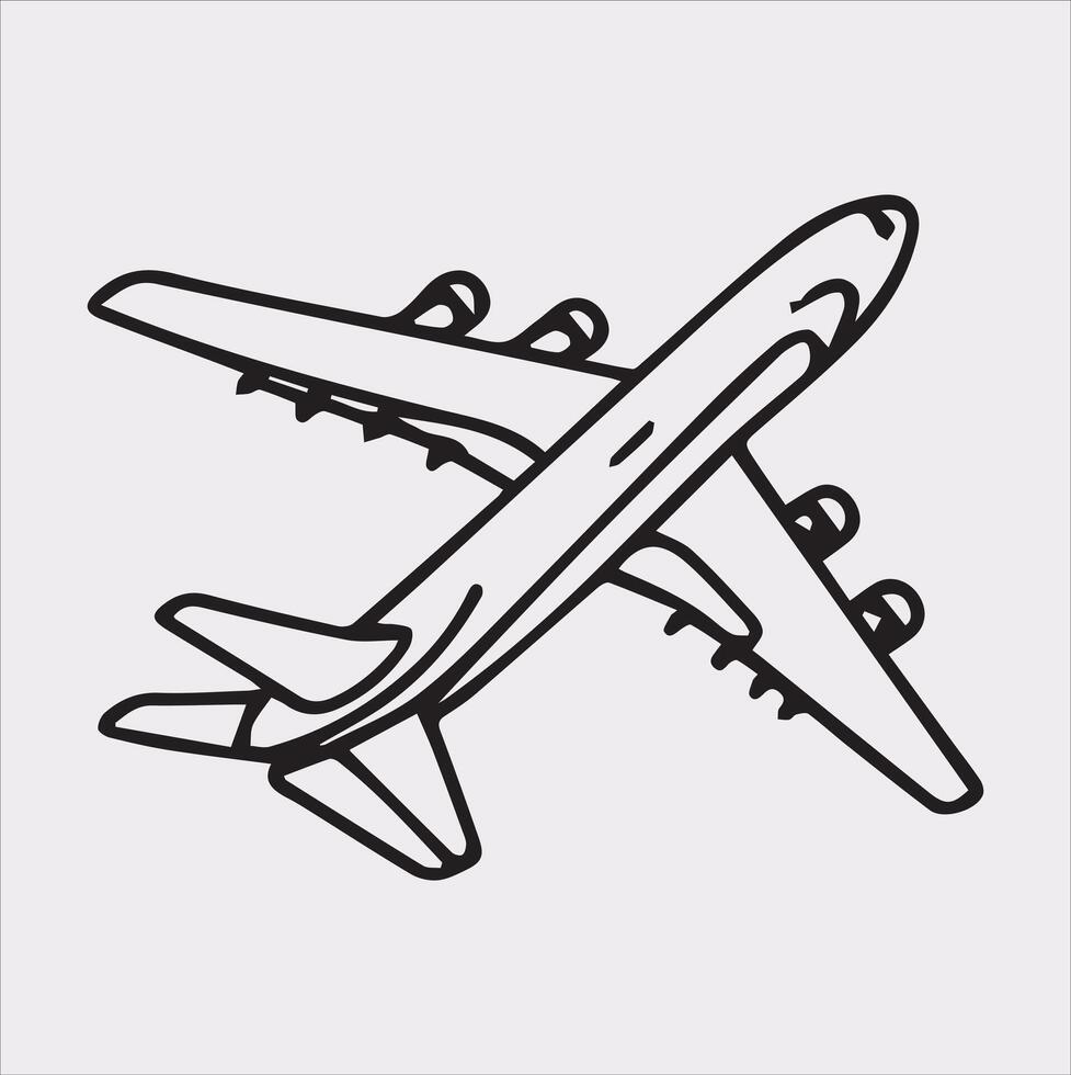 one line art airplane silhouette on white background vector