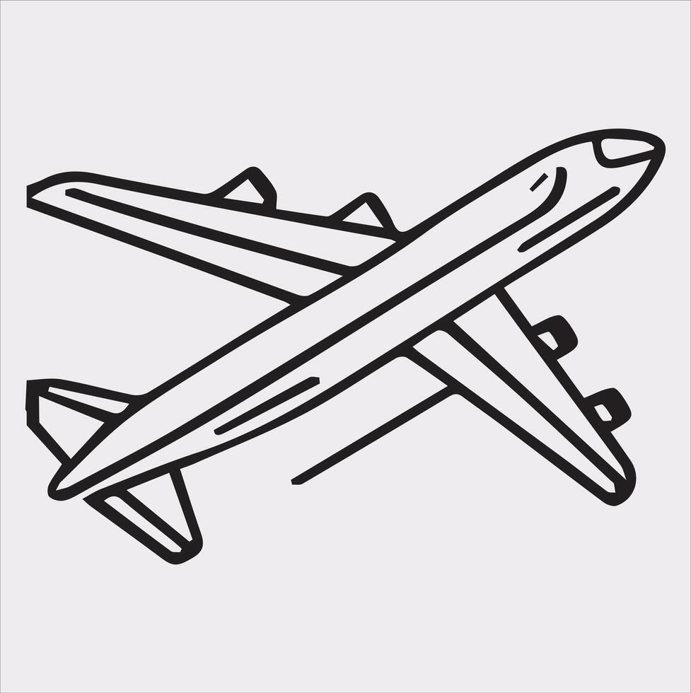 one line art airplane silhouette on white background vector