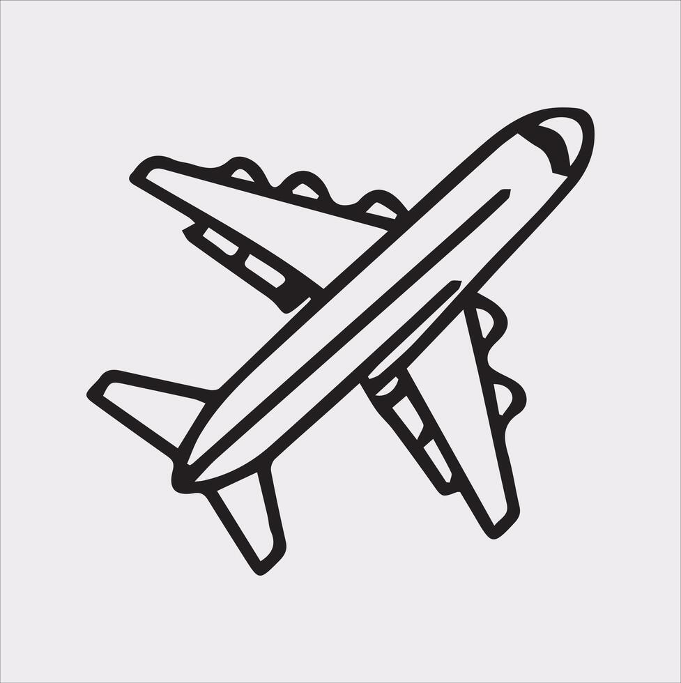 one line art airplane silhouette on white background vector