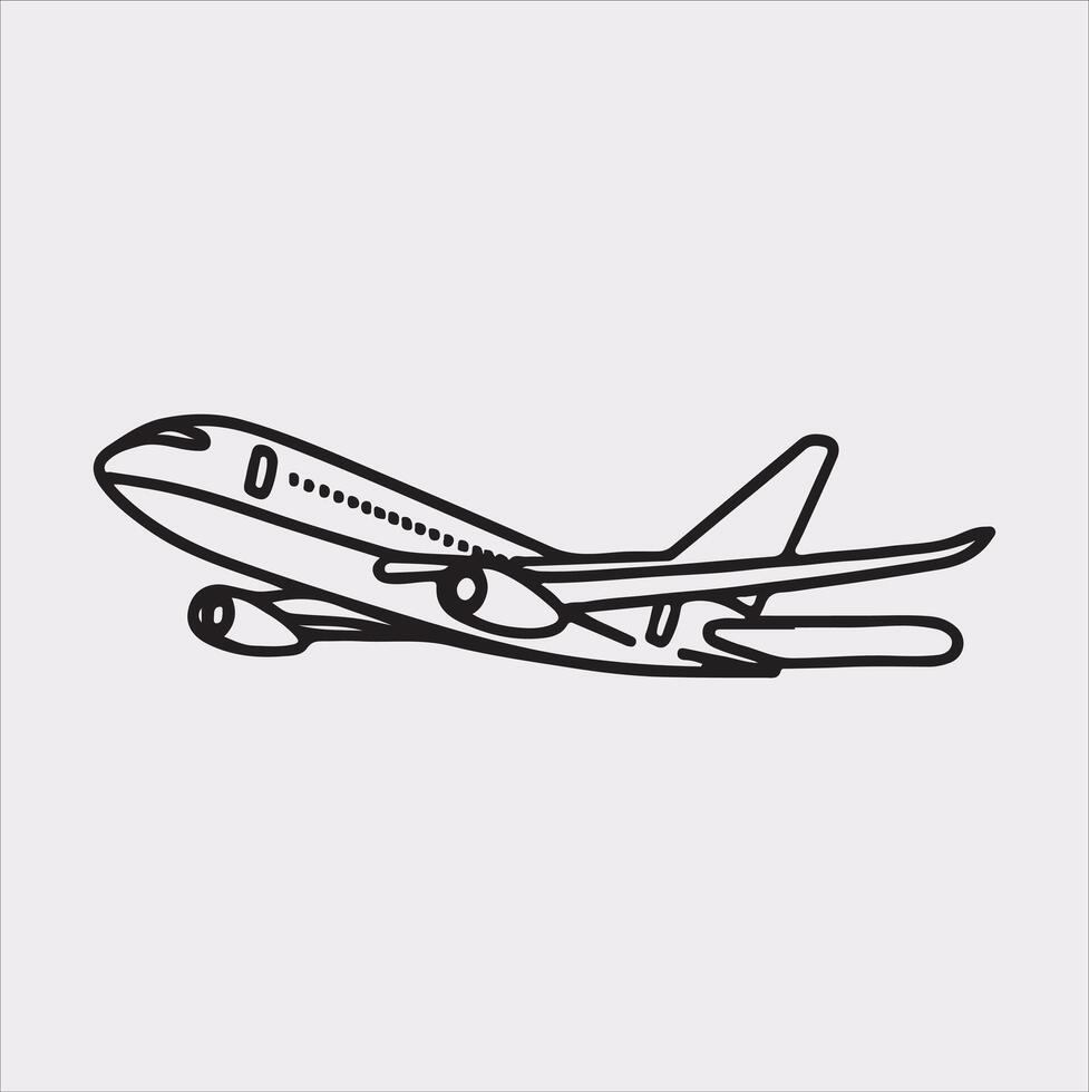 one line art airplane silhouette on white background vector