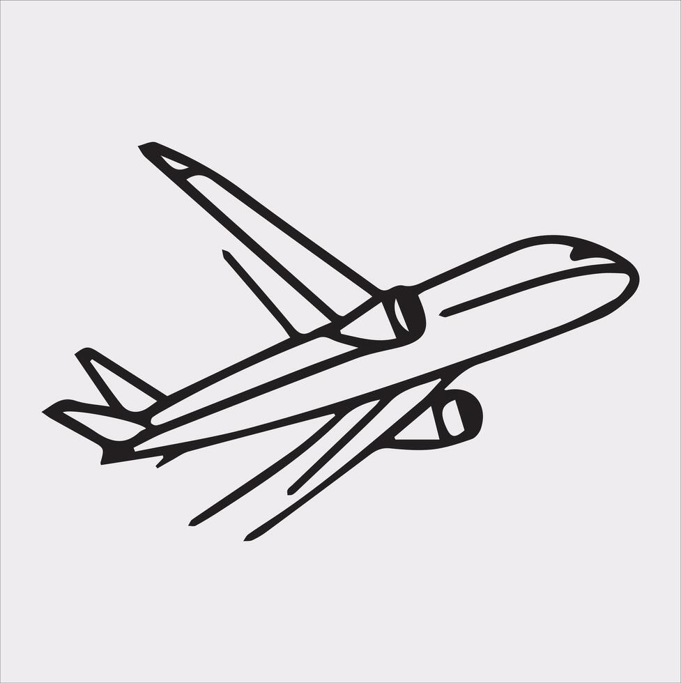 one line art airplane silhouette on white background vector