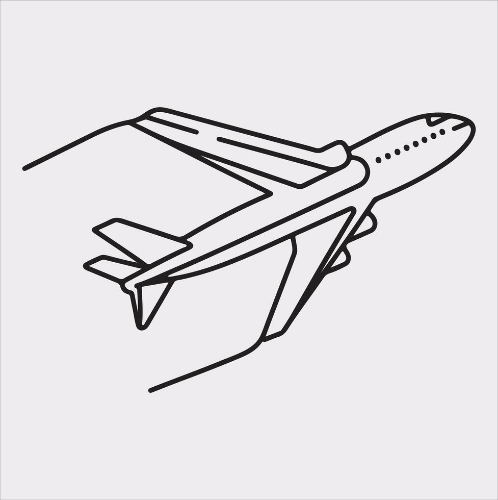 one line art airplane silhouette on white background vector
