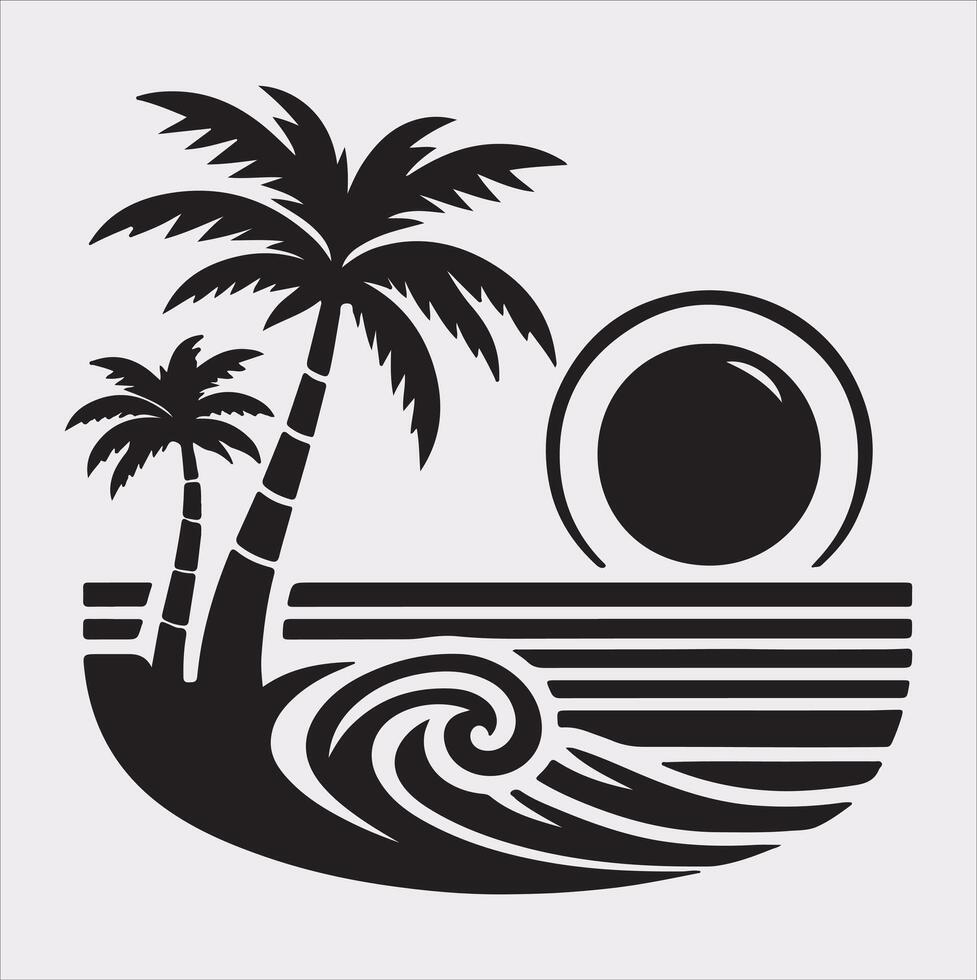 palm tree beach silhouette on white background vector