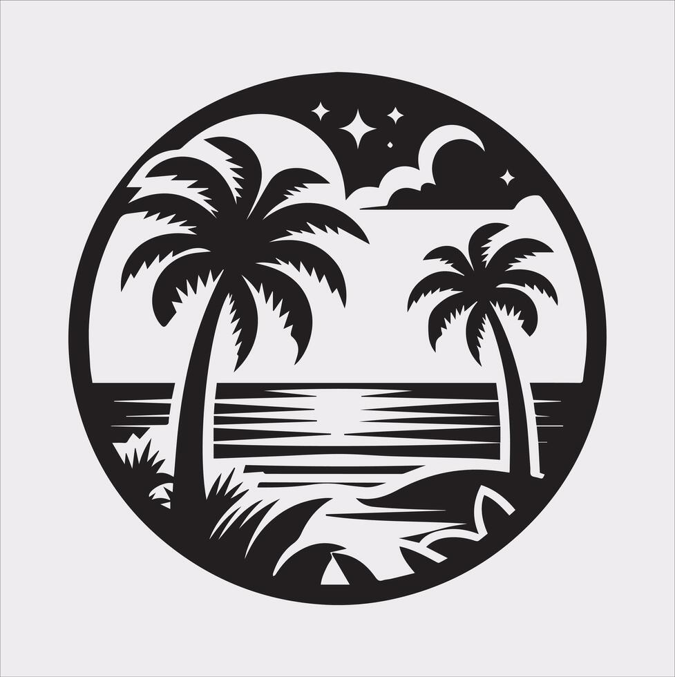 palm tree beach silhouette on white background vector