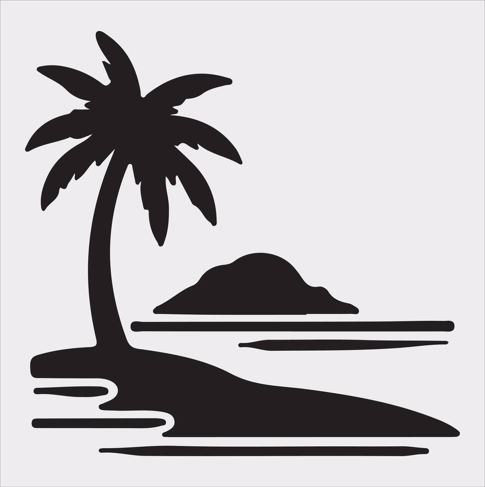 palm tree beach silhouette on white background vector