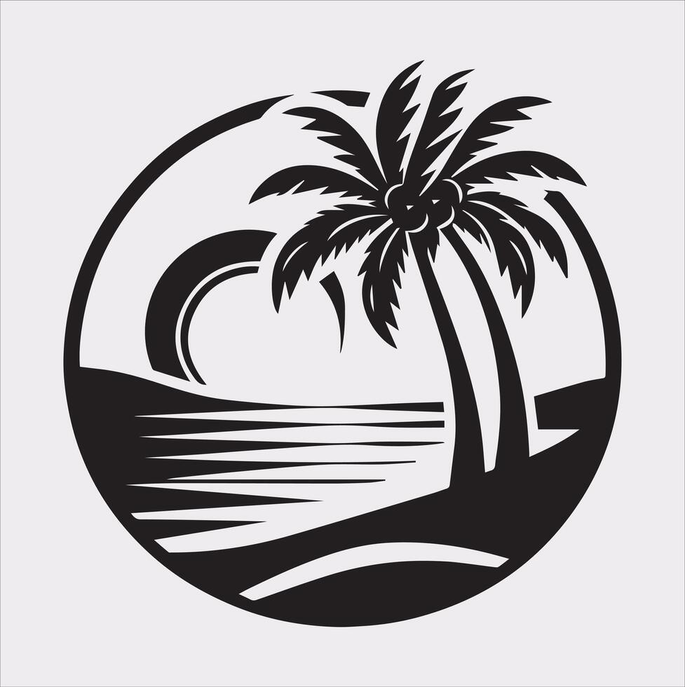 palm tree beach silhouette on white background vector