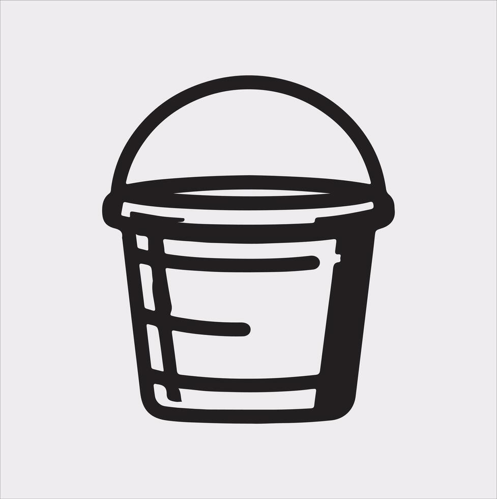 Bucket outline linear style silhouette illustration on white background vector