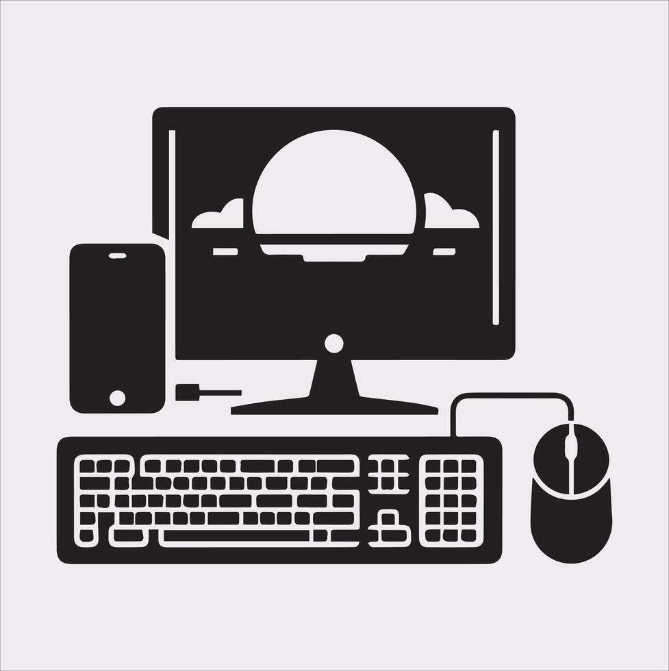 computer set silhouette on white background vector