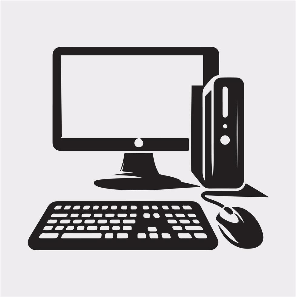 computer set silhouette on white background vector