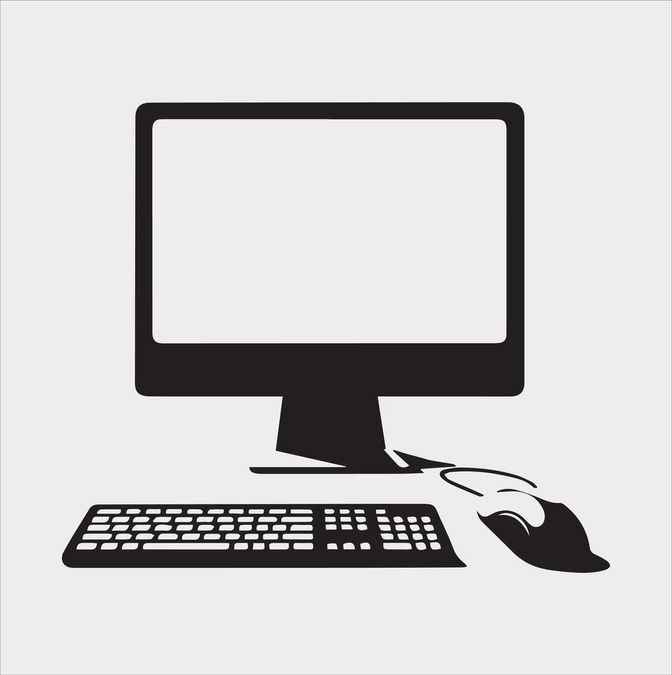 computer set silhouette on white background vector