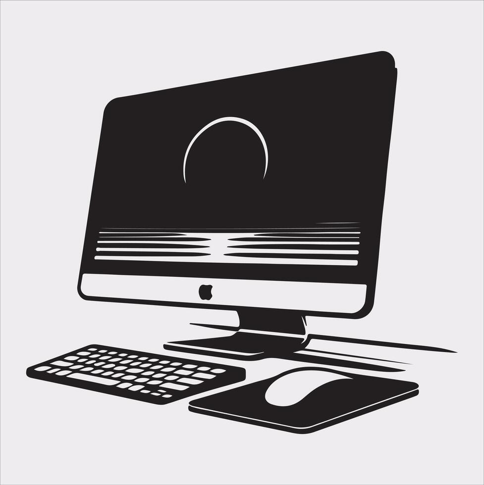 computadora conjunto silueta en blanco antecedentes vector