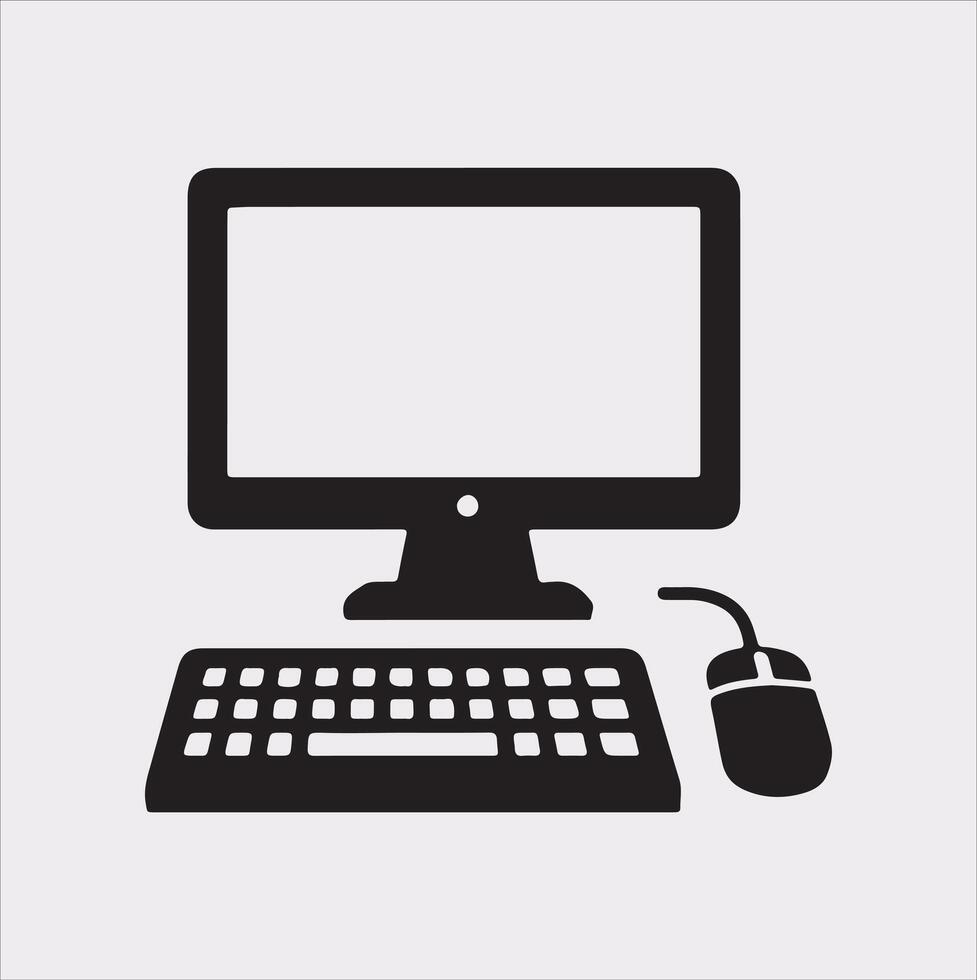 computer set silhouette on white background vector