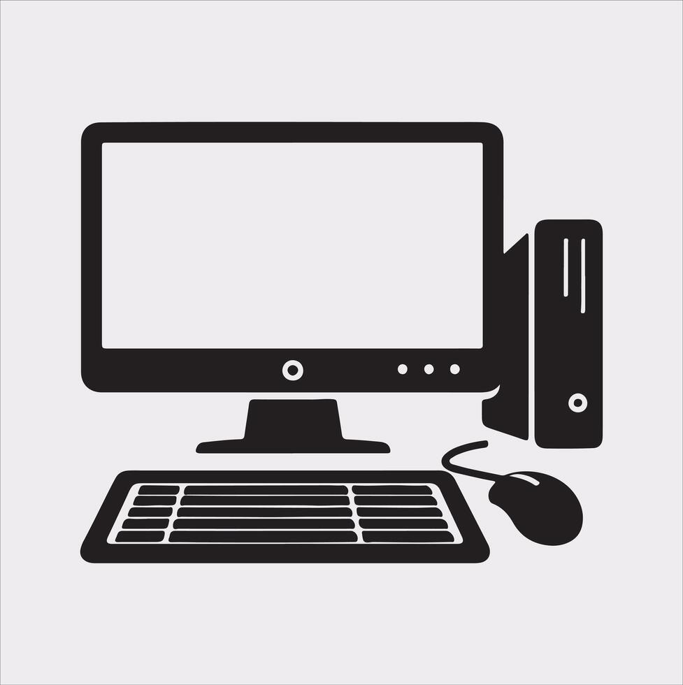 computer set silhouette on white background vector