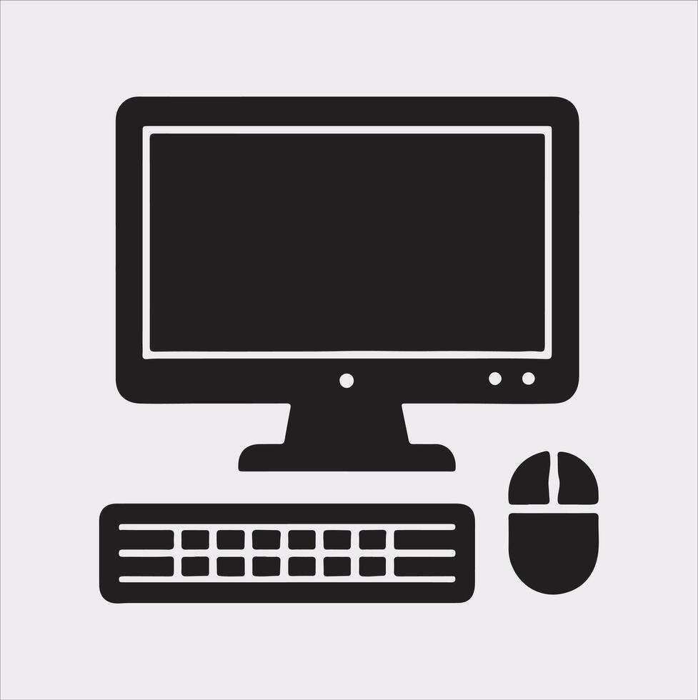 computer set silhouette on white background vector