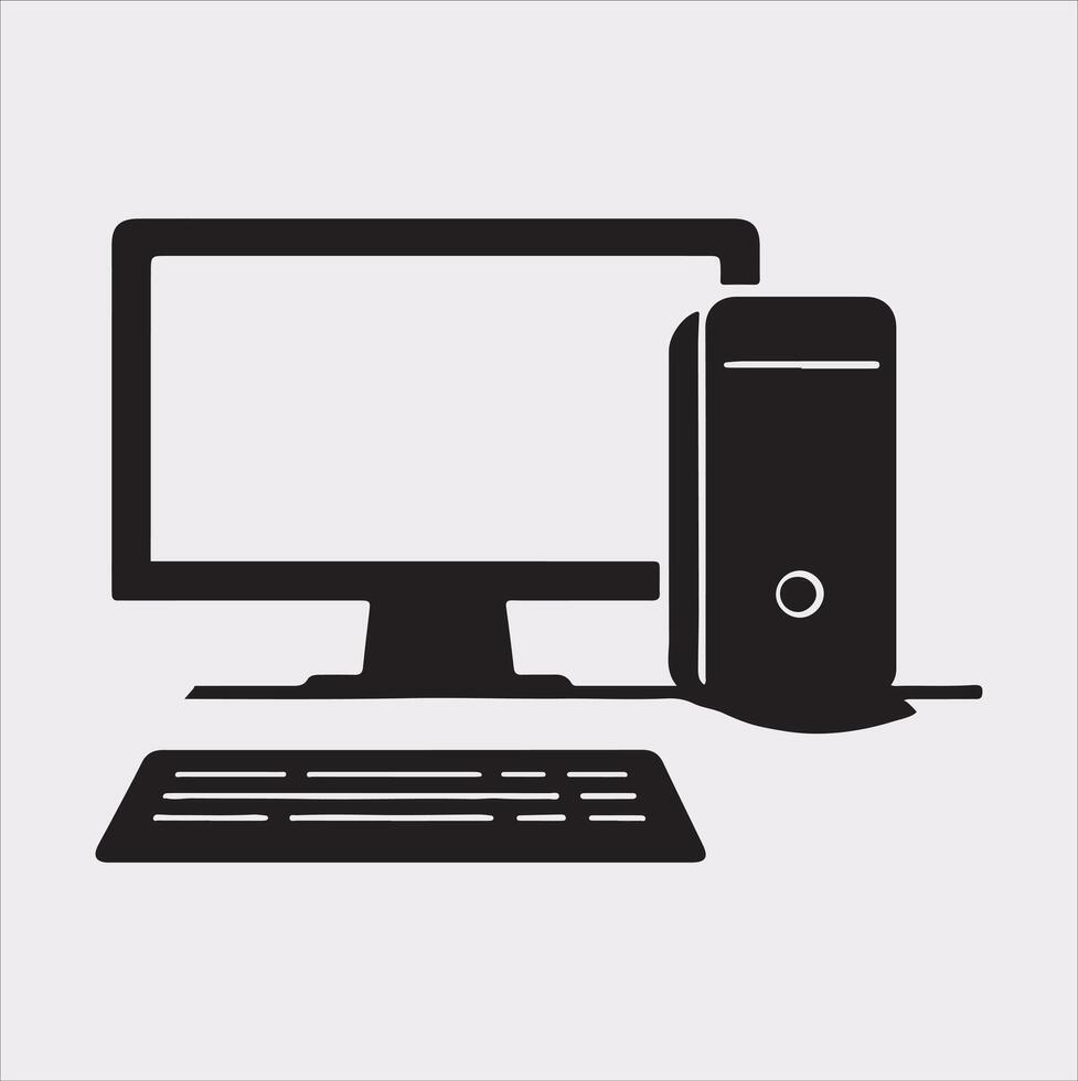 computer set silhouette on white background vector