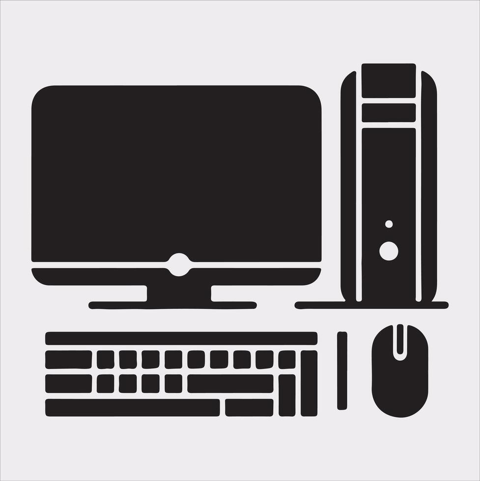 computer set silhouette on white background vector
