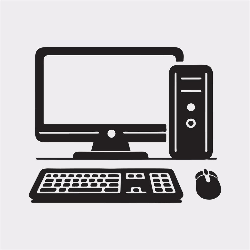 computer set silhouette on white background vector