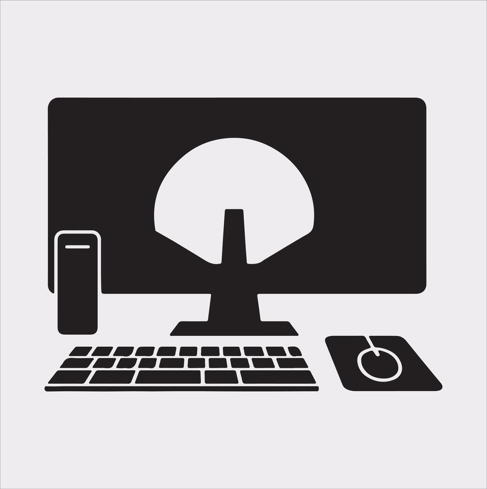 computer set silhouette on white background vector