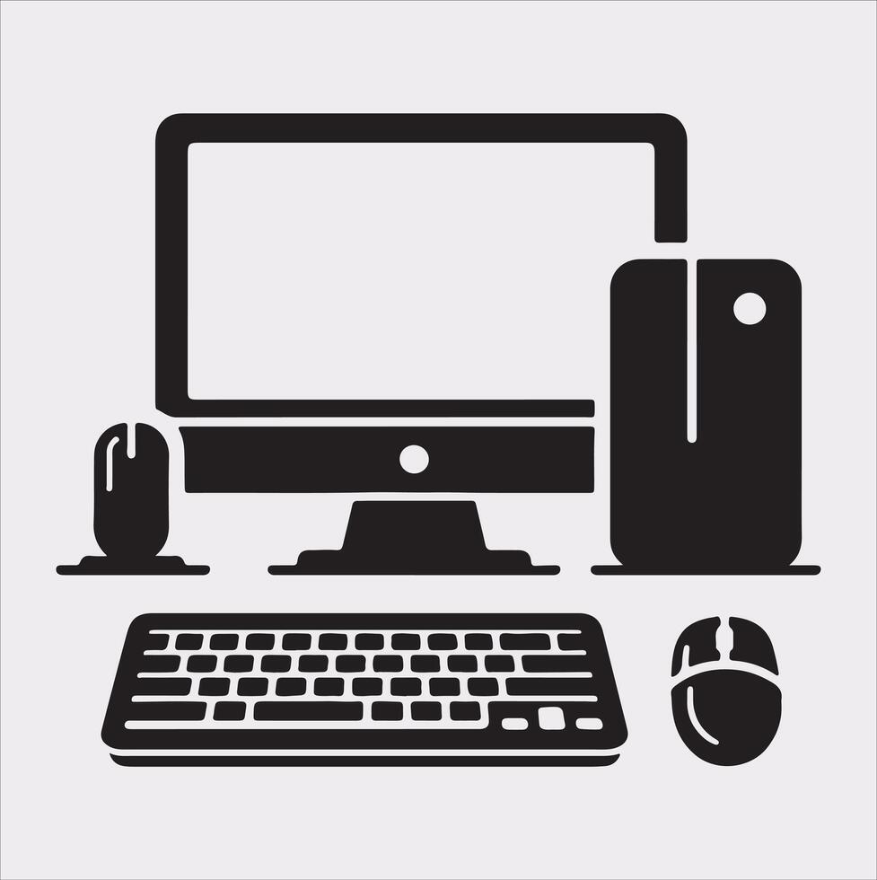 computer set silhouette on white background vector