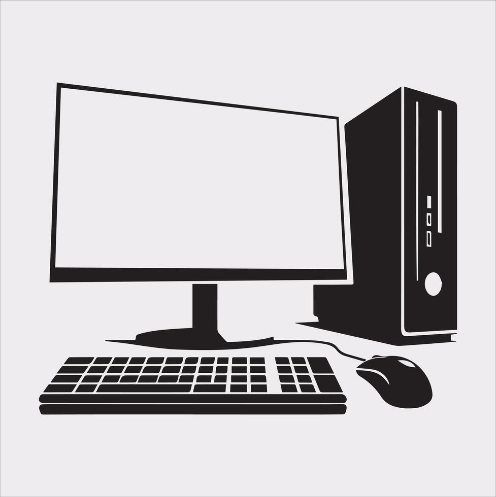 computer set silhouette on white background vector