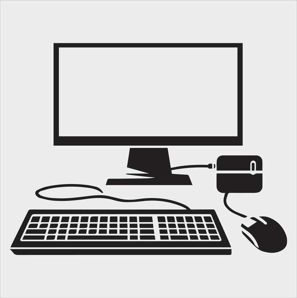computer set silhouette on white background vector