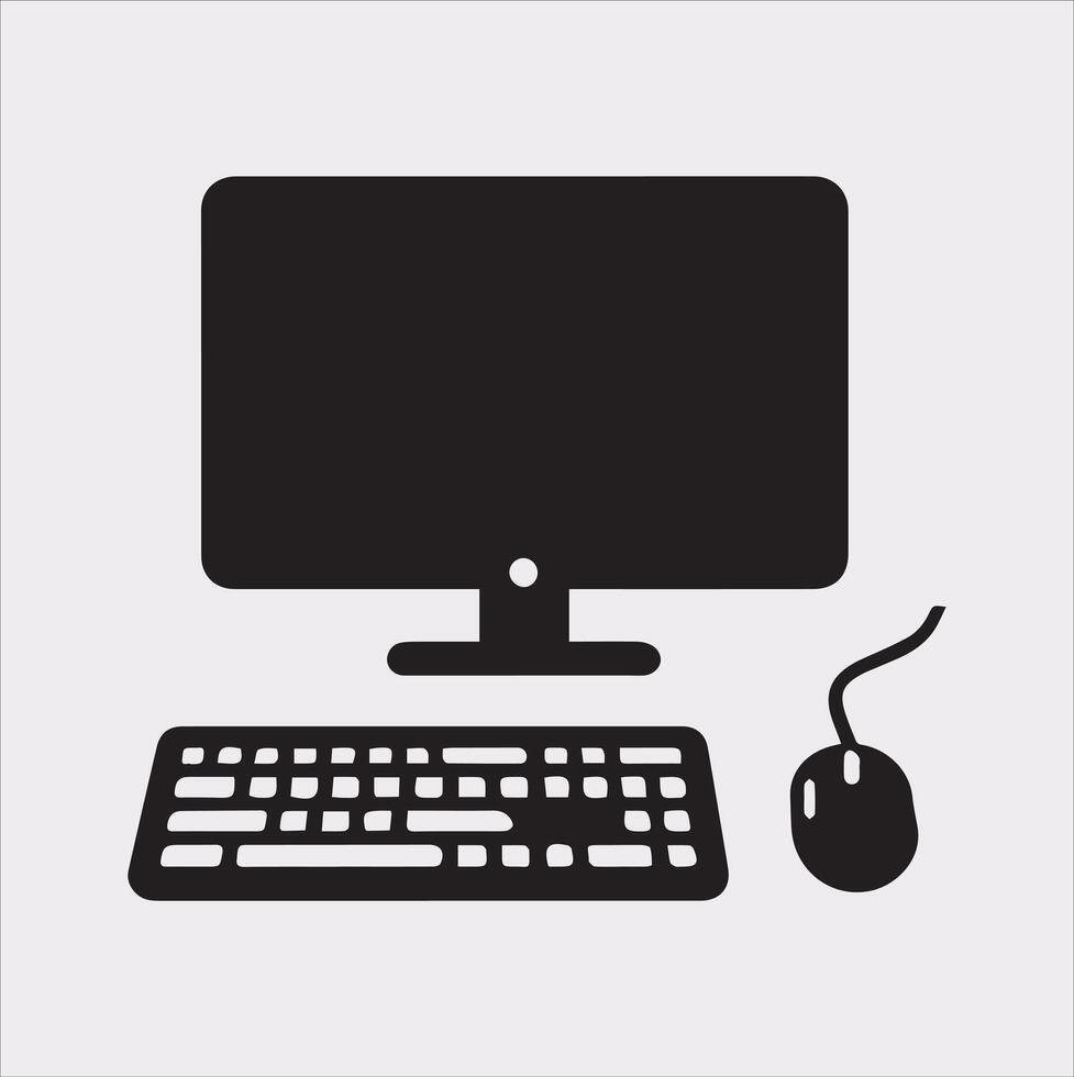 computer set silhouette on white background vector