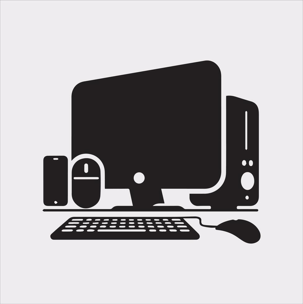 computer set silhouette on white background vector