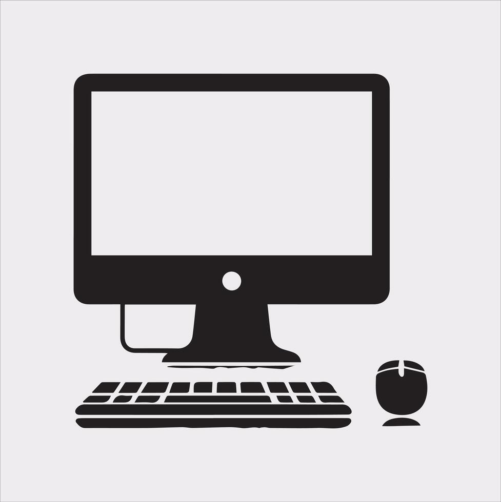 computer set silhouette on white background vector
