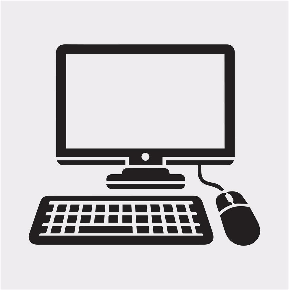 computer set silhouette on white background vector