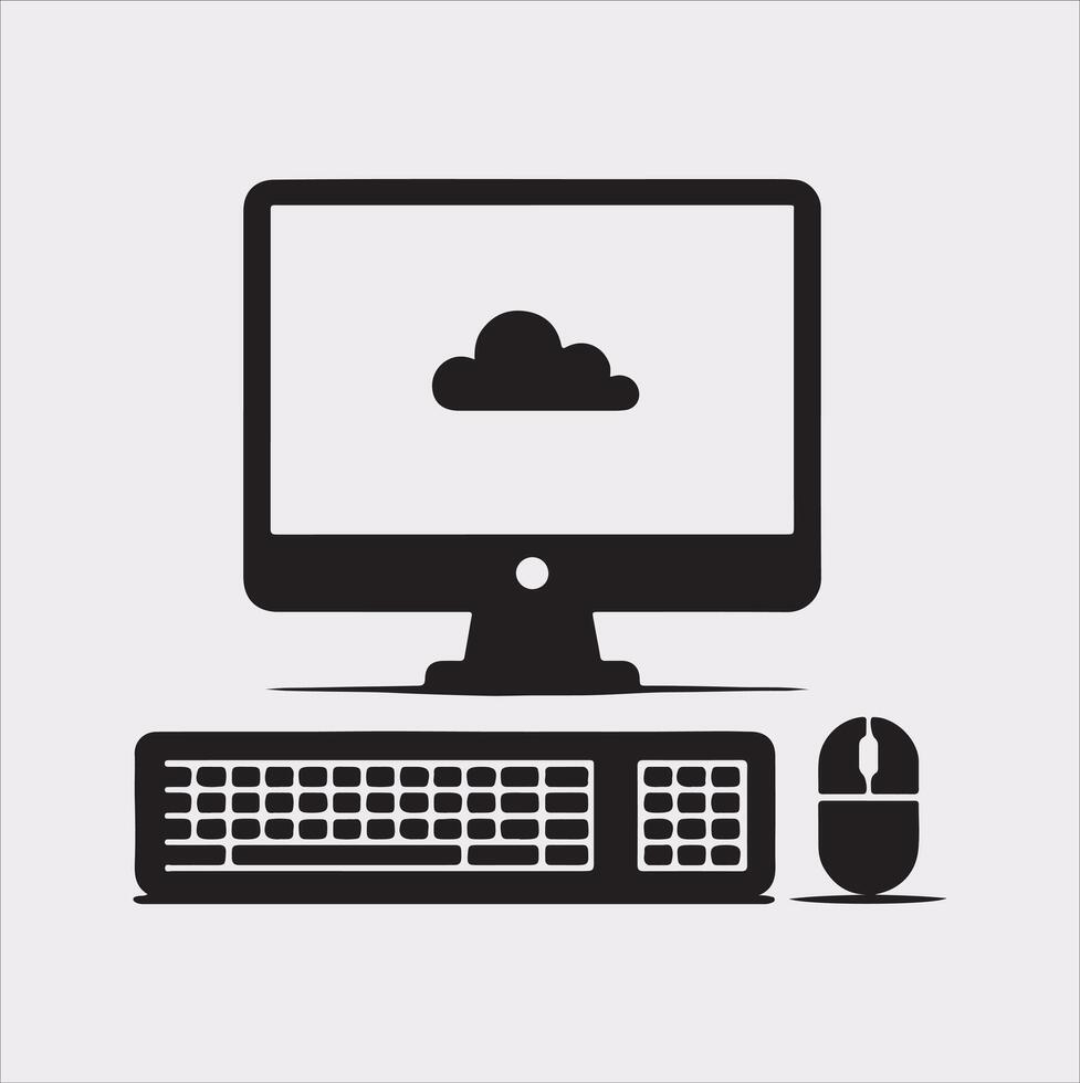 computer set silhouette on white background vector