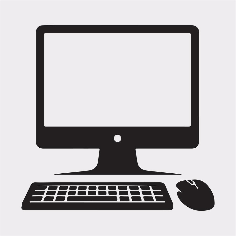 computer set silhouette on white background vector