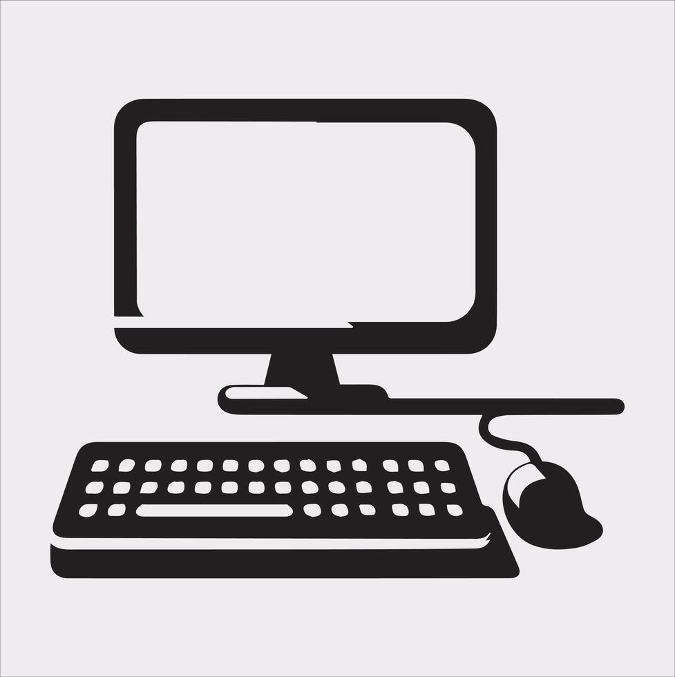 computer set silhouette on white background vector