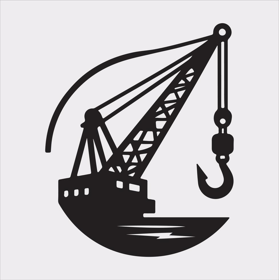 Building Crane and hook logo design silhouette on white background vector