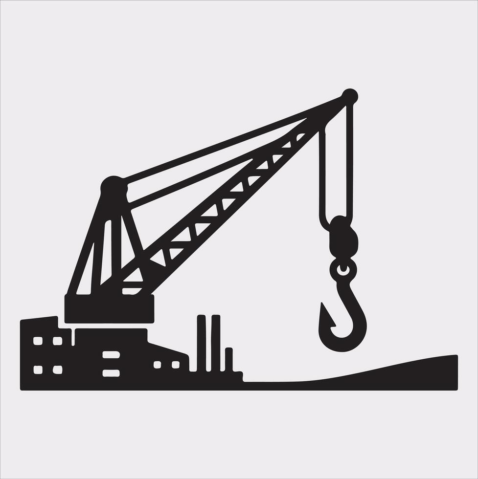 Building Crane and hook logo design silhouette on white background vector